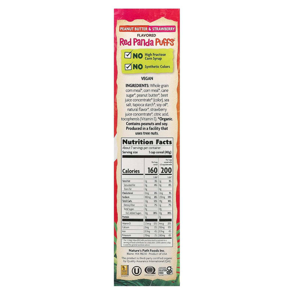 Nature's Path, Organic Red Panda Puffs ™, хлопья с арахисовым маслом и клубникой, 284 г (10 унций)