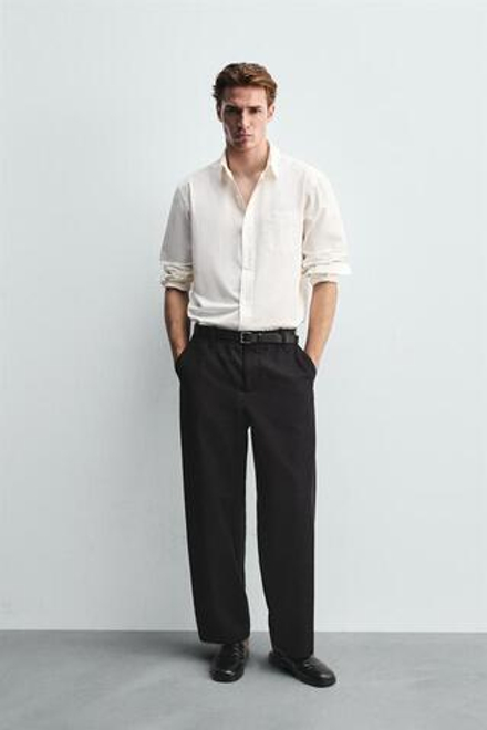 ZARA БРЮКИ-БАНАНЫ ИЗ ЛИОЦЕЛЛА И ХЛОПКА, ЧЕРНЫЙ