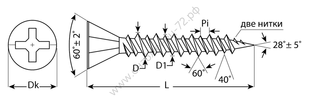 ЗУБР 45 х 3.9 мм, двухзаходная резьба, саморез для ГВЛ, фосфат., 5000 шт (4-300050-39-045)