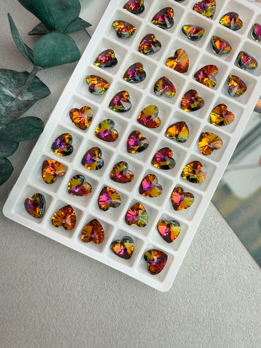 Подвеска сердце из хрустального стекла, heart 10 мм, 2 штуки, Огненный закат