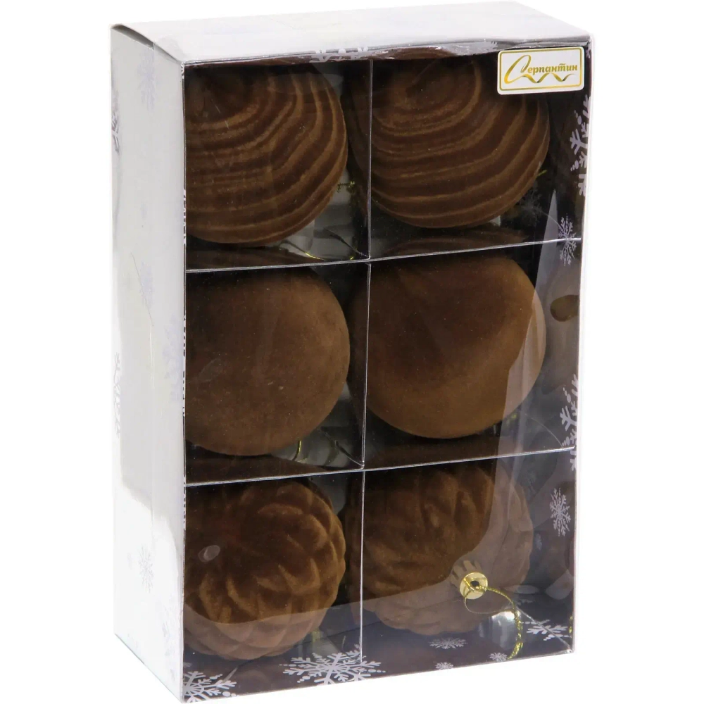 Набор шаров VELOUR «Стильная зима» 8 см (набор 6 шт), Шоколад