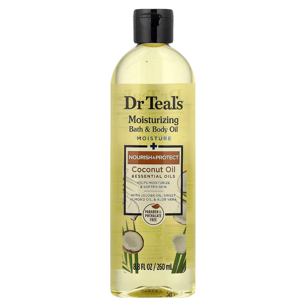 Dr. Teal's, увлажняющее масло для ванны и тела, кокосовое масло и эфирные масла, 260 мл (8,8 жидк. унции)