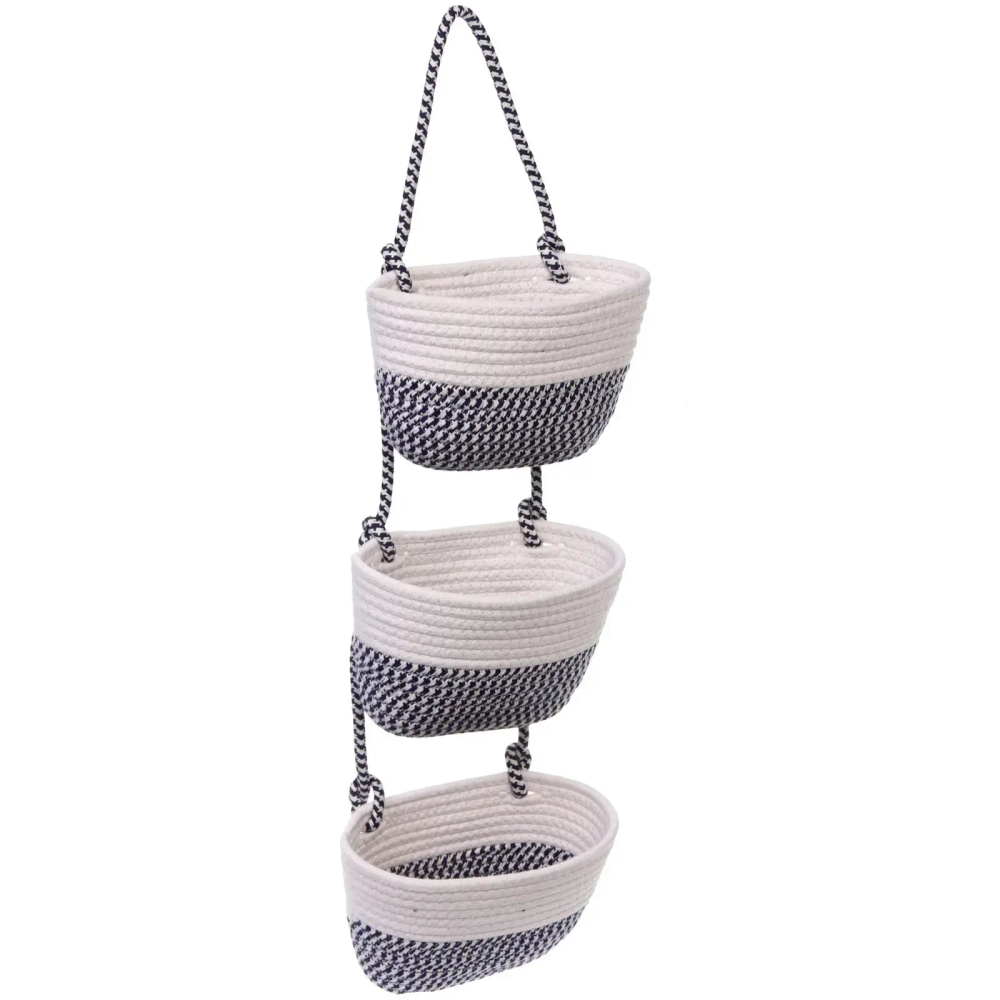 Корзины подвесные ручной работы «ОЛИНТГАР», цвет белый/серый, три секции, 72*25*14*11см (лейбл)