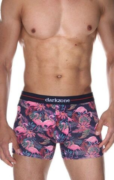 Мужские трусы-боксеры с принтом в виде розовых фламинго (Размер: XXL) (Цвет: темно-синий)