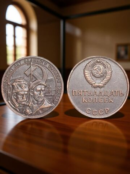 15 копеек 1967 года СССР Революционеры 50 лет Октября 1917-1967 Копия пробной монеты медь патина
