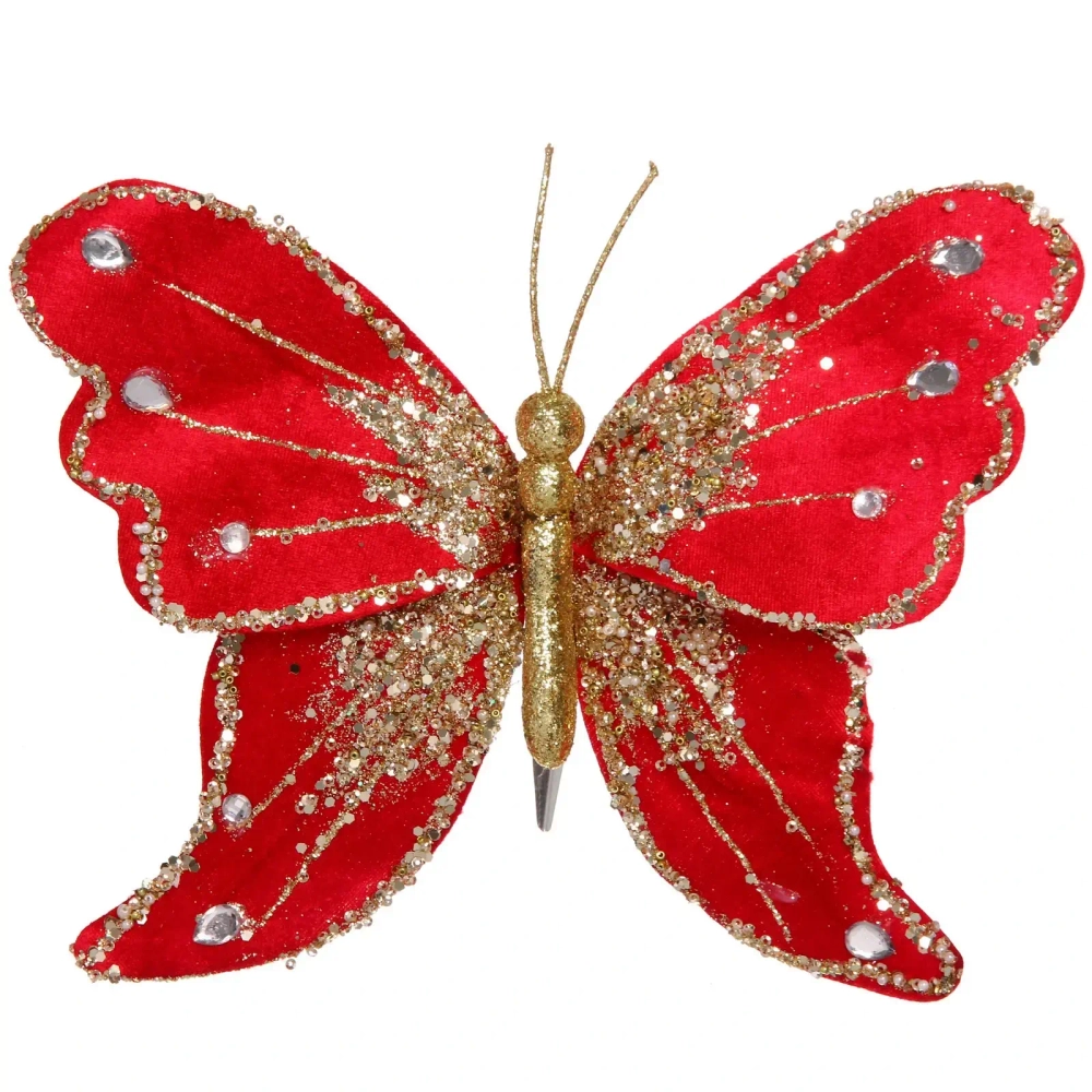 Украшение новогоднее «Искристая бабочка» 19*19 см, Красный