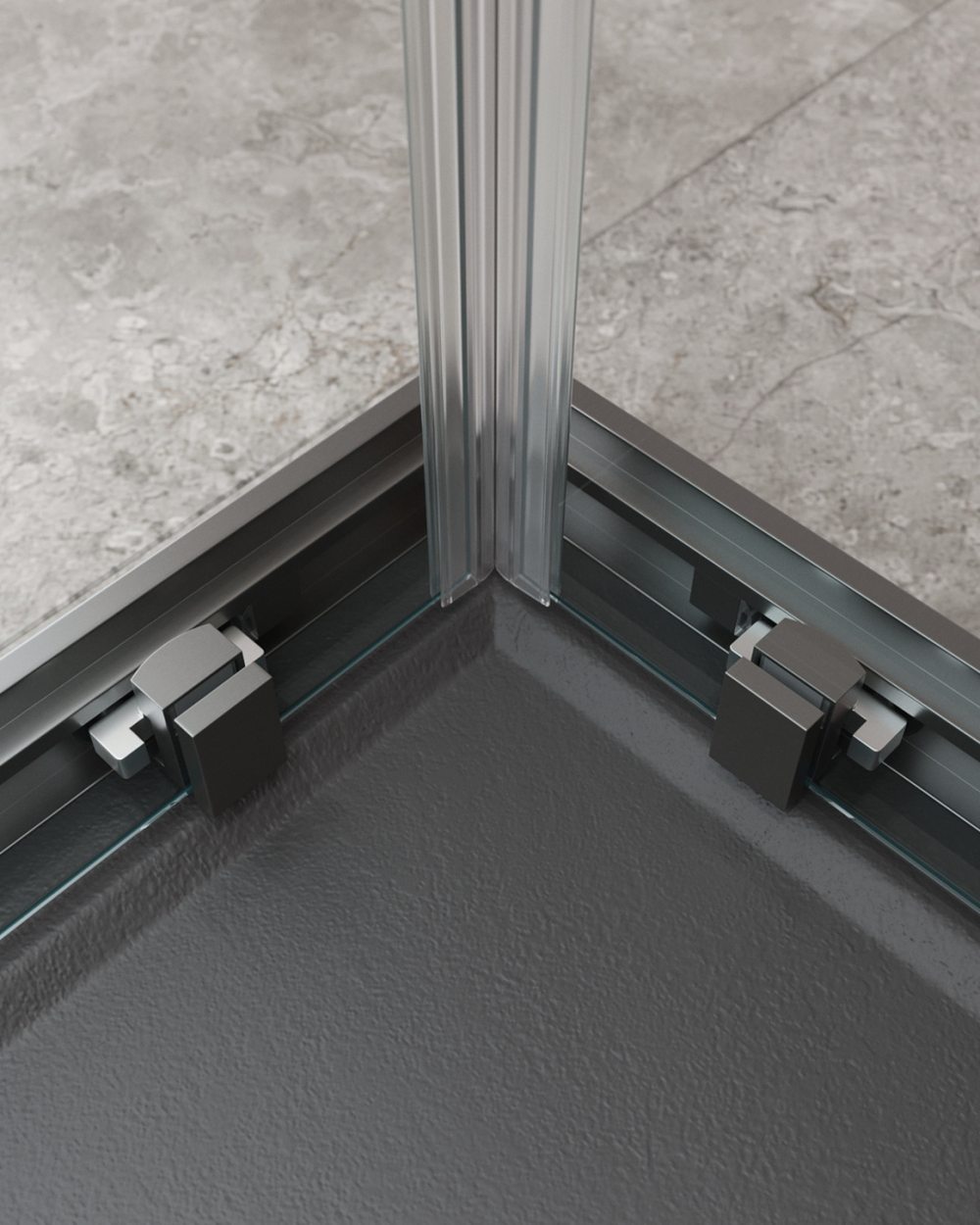 Душевой уголок Cezares MOLVENO-A-22-90+20-C-GM-IV, 110х110х195, профиль оружейная сталь, прозрачное стекло