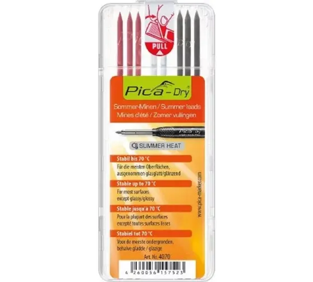PICA-MARKER 4070 К-т грифелей для карандаша Pica - Dry Summer Heat (3 красных, 2 белых, 3 графитовых)