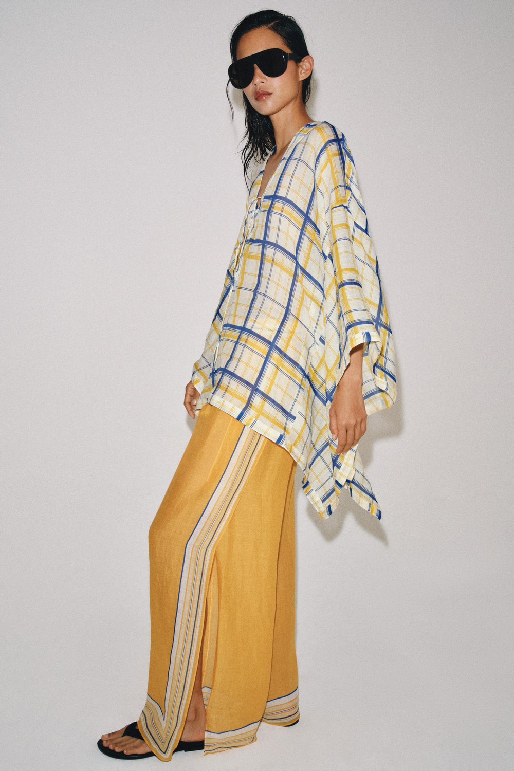 ZARA ТУНИКА ИЗ 100% РАМИ В КЛЕТКУ — ZW COLLECTION, РАЗНОЦВЕТНЫЙ