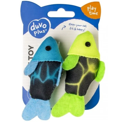 Duvo+ игрушка для кошек с кошачьей мятой "рыбки флэш", сине-зелёные, 10х5х3см