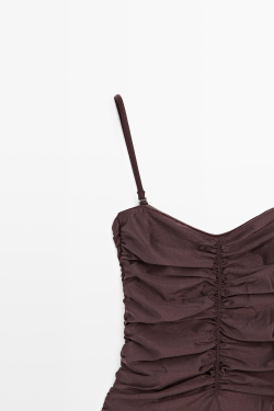Massimo Dutti Купальник со сборками и блеском, коричневый