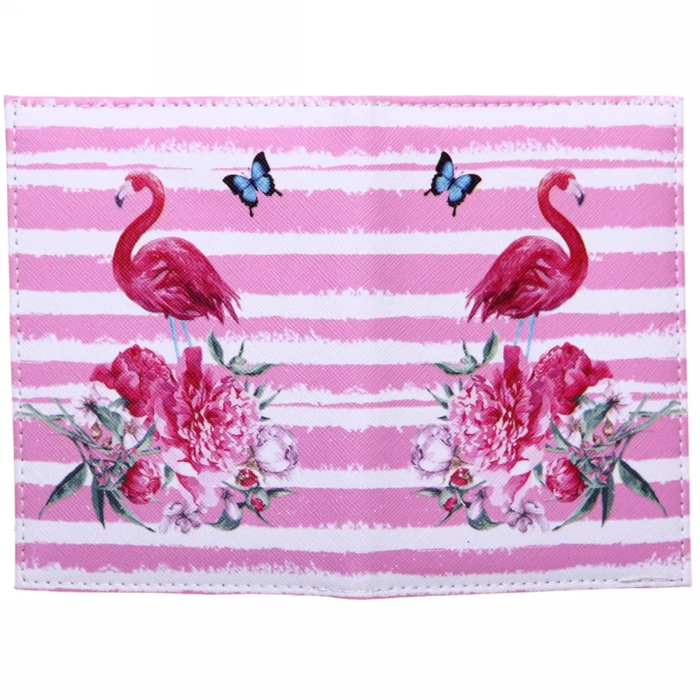 Обложка на паспорт «Travel», Фламинго с цветами, 9,5*13см