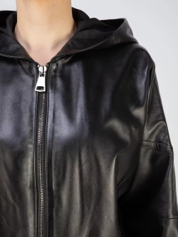 Кожаная куртка демисезонная оверсайз с капюшоном