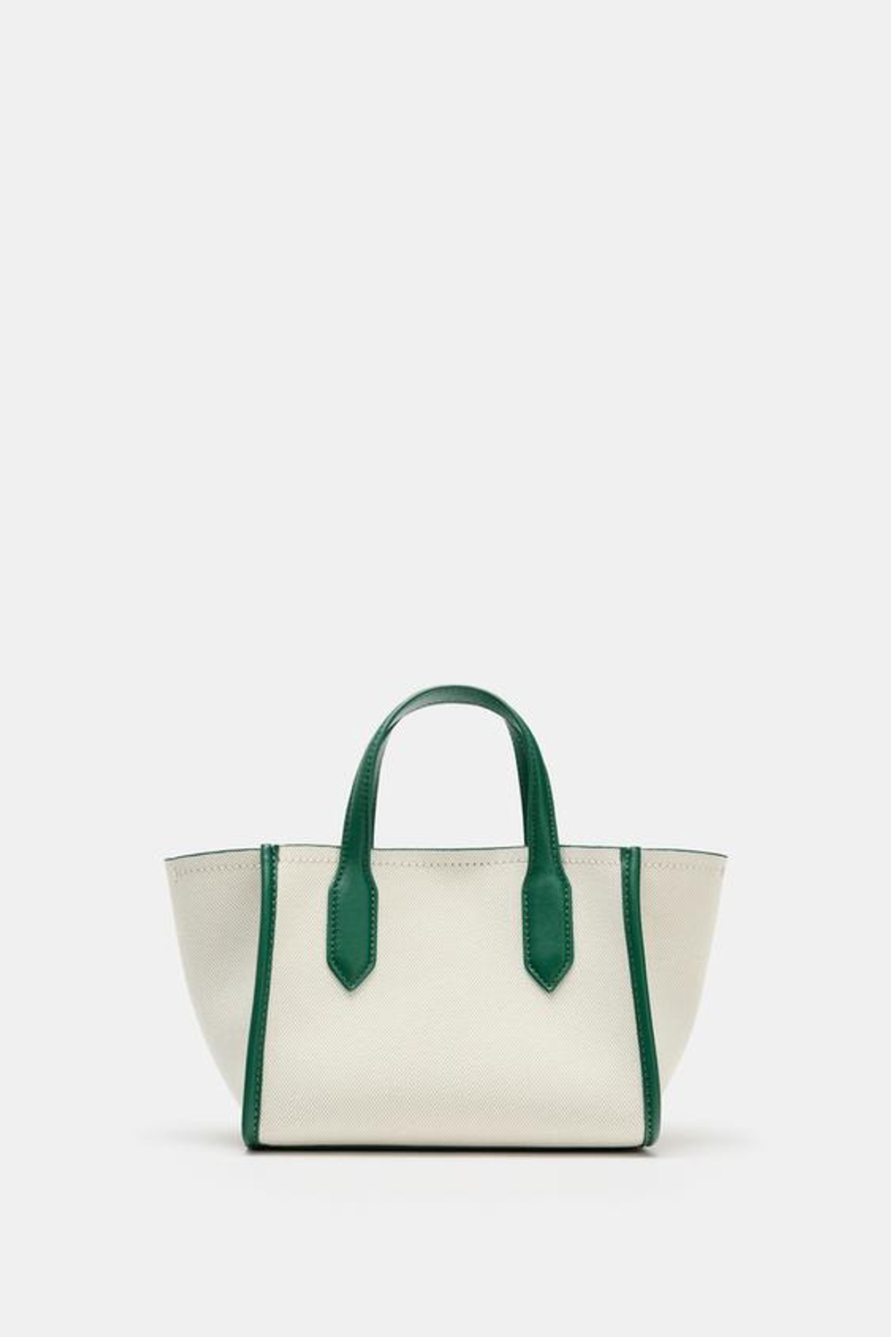 ZARA МИНИ-ШОПЕР ИЗ ХОЛСТА, ЗЕЛЕНЫЙ