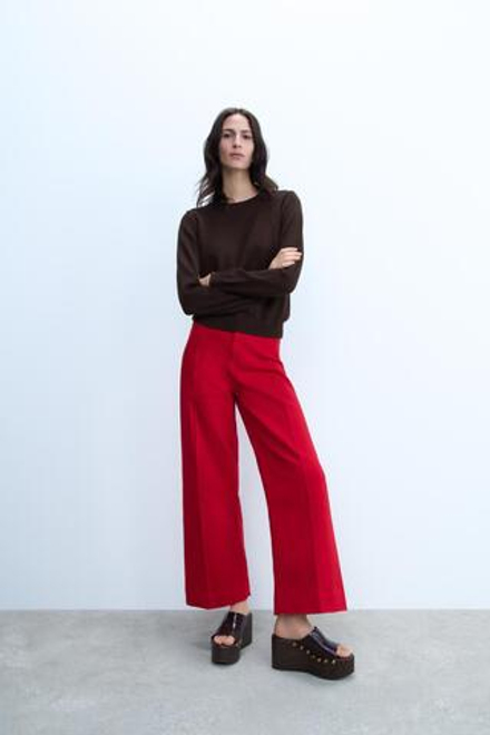 ZARA ДЖИНСЫ WIDE LEG С ВЫСОКОЙ ПОСАДКОЙ — ZW COLLECTION, КРАСНЫЙ