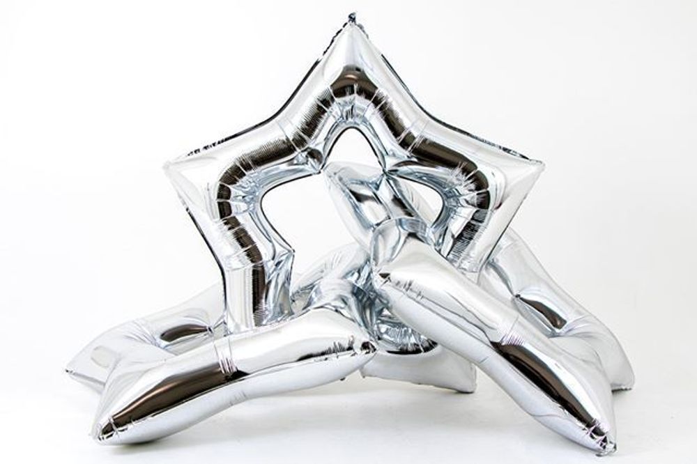 Шар (37"/94 см) Звезда, Контур, Серебро 1 шт.