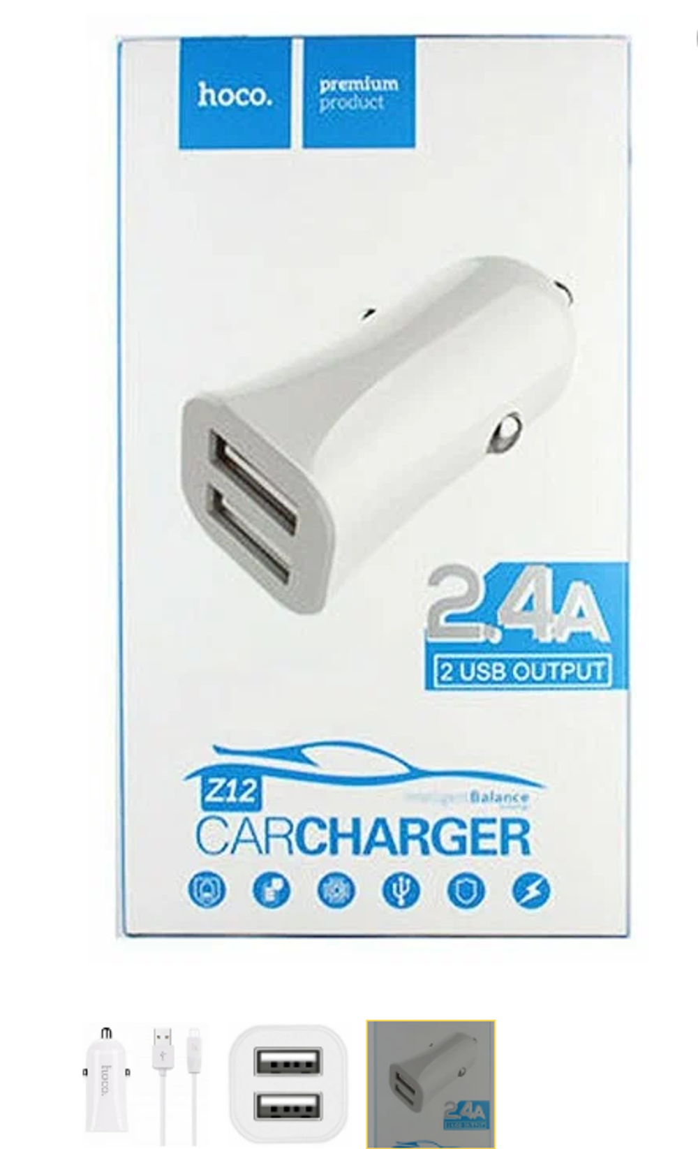 Автомобильный адаптер питания HOCO Z12 2USB 2.4A + кабель Micro (белый)