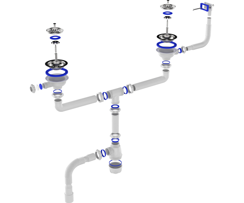 СИФОН ДЛЯ СДВОЕННЫЙ 3 1\2х40 С ПРЯМОУГОЛ ПЕРЕЛИВОМ 40х40\50 (D0148) 1/12