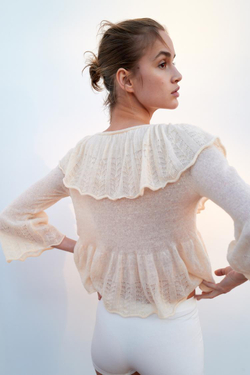 ZARA ТРИКОТАЖНЫЙ ТОП С ВОЛАНАМИ, ВАНИЛЬНЫЙ