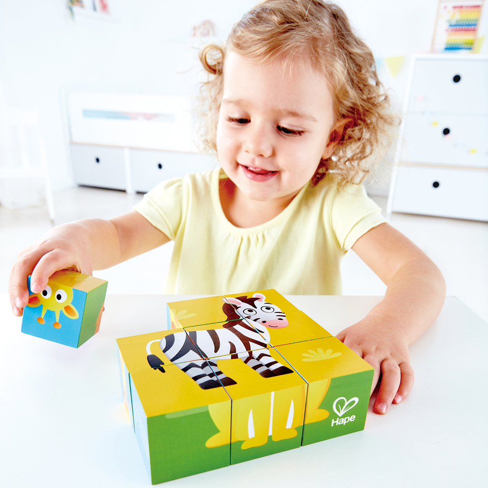 Детские деревянные кубики головоломка "Джунгли", 6 вариантов картинок
