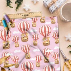 Ткань премиум интерлок воздушные шары на розовом