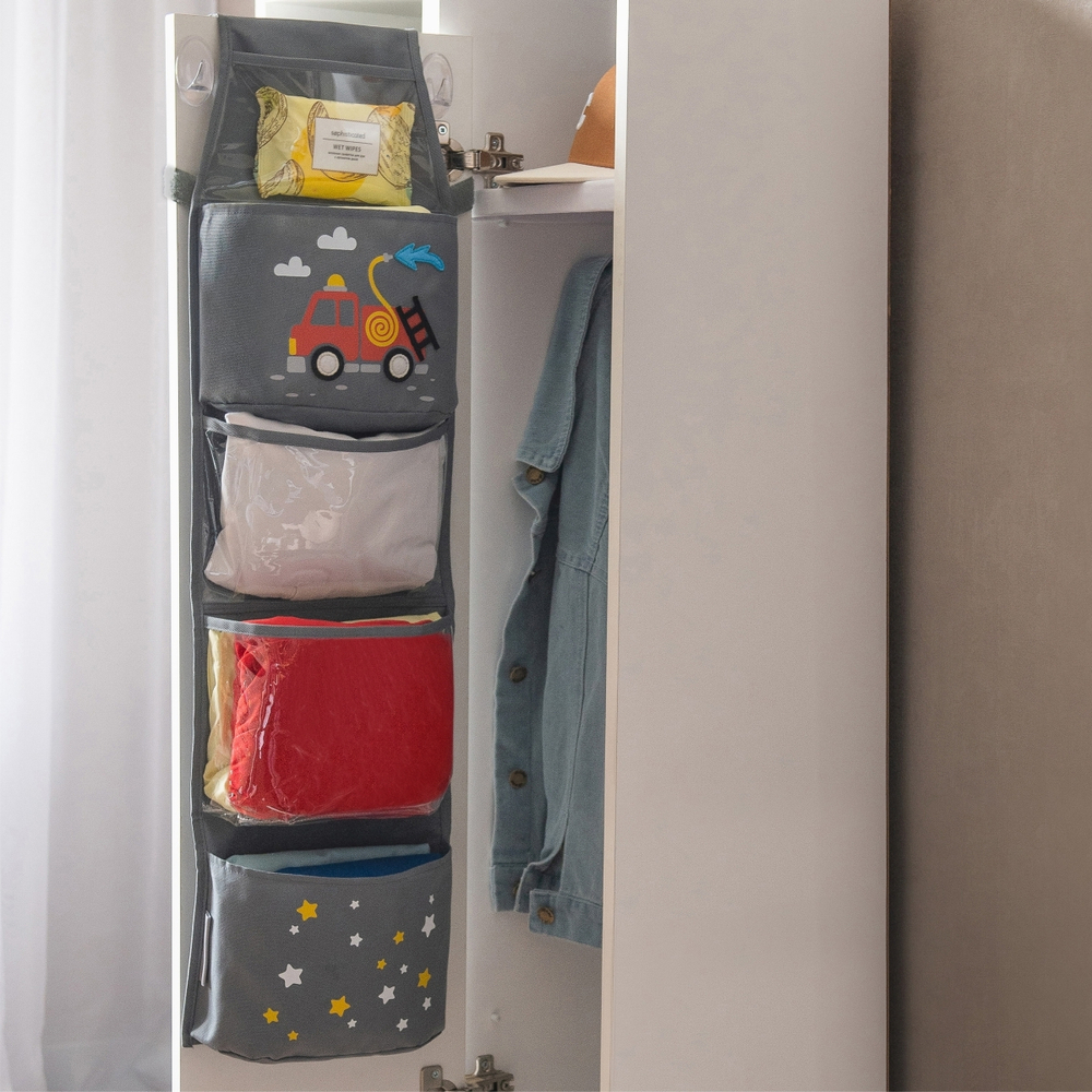 Кармашки для детского сада, на липучке. Пожарная с фетровыми колесами