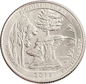 25 центов (1/4 доллара, квотер) 2018 США «Национальные озёрные побережья живописных камней» (S) (41-й парк)