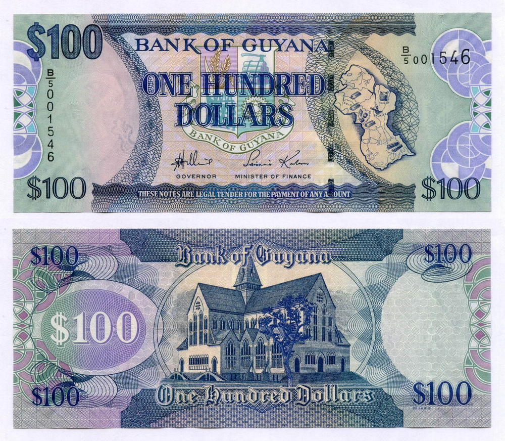 Банкнота Гайана 100 долларов 2006 год. UNC