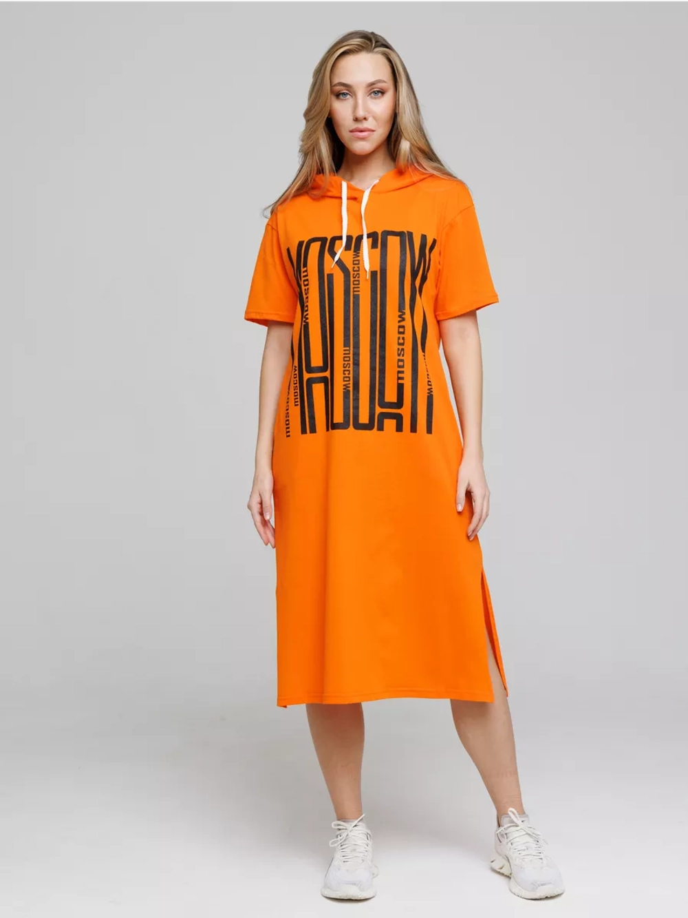 Туника платье удлиненная домашняя с капюшоном