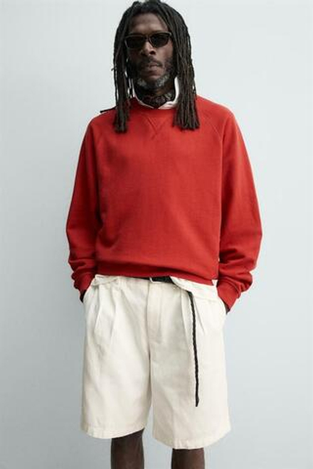 ZARA X AARON LEVINE ШОРТЫ RELAXED FIT С ЗАЩИПАМИ, ЖЕЛТОВАТО-БЕЛЫЙ