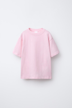 ZARA ОДНОТОННАЯ ФУТБОЛКА С НАШИВКОЙ, РОЗОВЫЙ