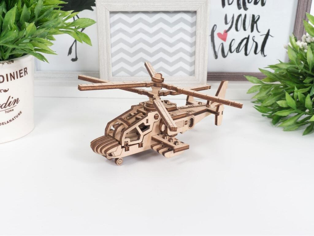 Вертолет "Акула" (Lemmo) - деревянный конструктор, сборная модель, 3D пазл