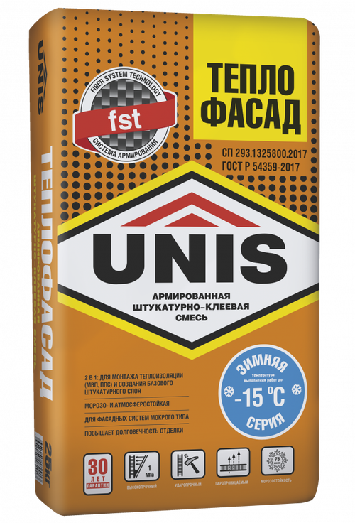 Клей UNIS ТЕПЛОФАСАД для теплоизоляции зимний 25 кг