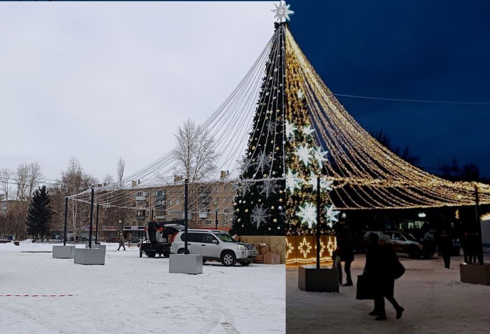 Светящееся ограждение и подиум для большой елки