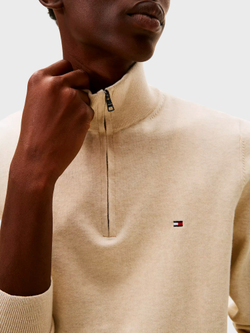 Свитер Tommy Hilfiger Solid Logo Quater-Zip Beige