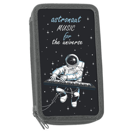 Пенал ЮНЛАНДИЯ, 2 отделения, полиэстер, 19х11 см, "Space music", 271027