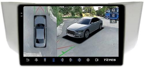Магнитола для Toyota Harrier XU30 2003-2013, Lexus RX 2003-2009 (монохром, рамка вниз) - Teyes CC3-2K-360 монитор 9.5" 2K QLED на Android 10, Быстрая, CarPlay, 4G SIM-слот, 4 камеры в комплекте