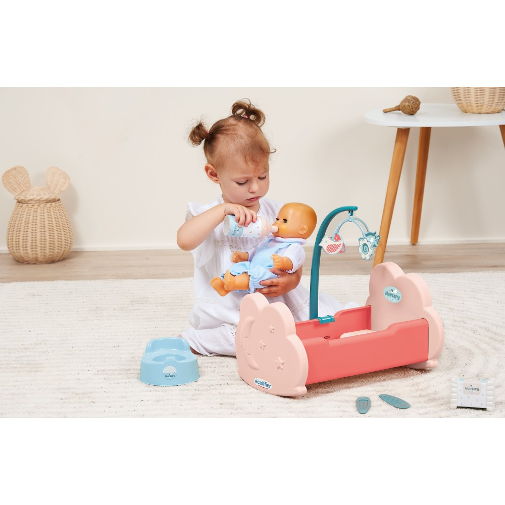 Ecoiffier Nursery - КОЛЫБЕЛЬ с каруселью + 6 аксессуаров Для куклы до 32 см 1835