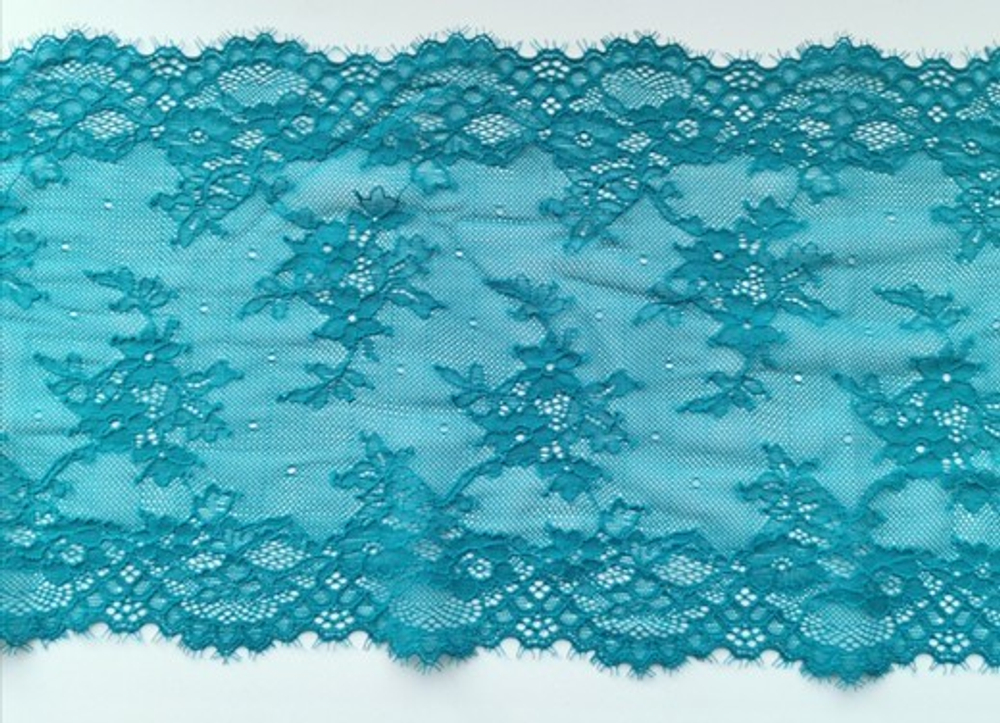 Эластичное кружево, 21 см, яркая бирюза, с ресничками, (Арт: EK-1080), м