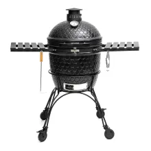 Керамический угольный гриль DinoEgg Classic Black, 46 см, с ножками и столиками