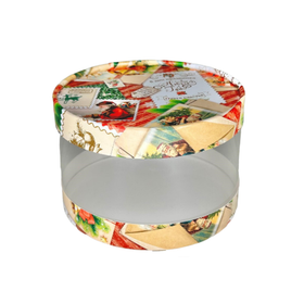 Шляпная упаковка НОВОГОДНИЕ ОТКРЫТКИ д. 12 см высота 7 см.