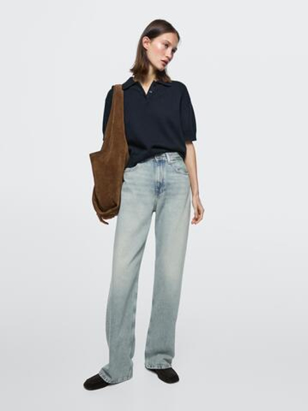 Massimo Dutti Джинсы с высокой талией и широкими штанинами, синий