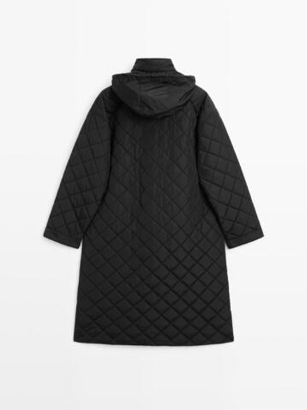 Massimo Dutti Длинная стеганая парка оверсайз с водоотталкивающей отделкой, черный
