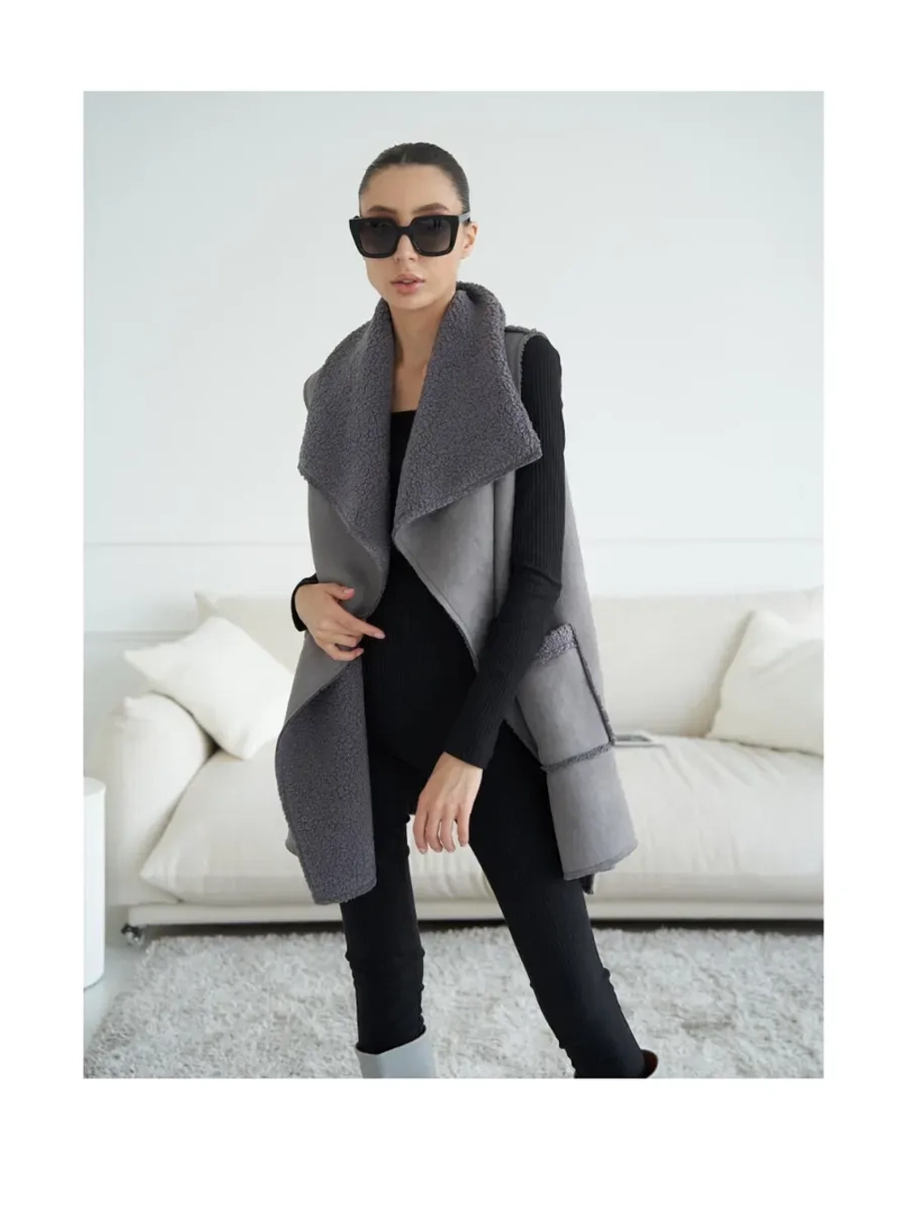 Жилетка удлиненная меховая оверсайз