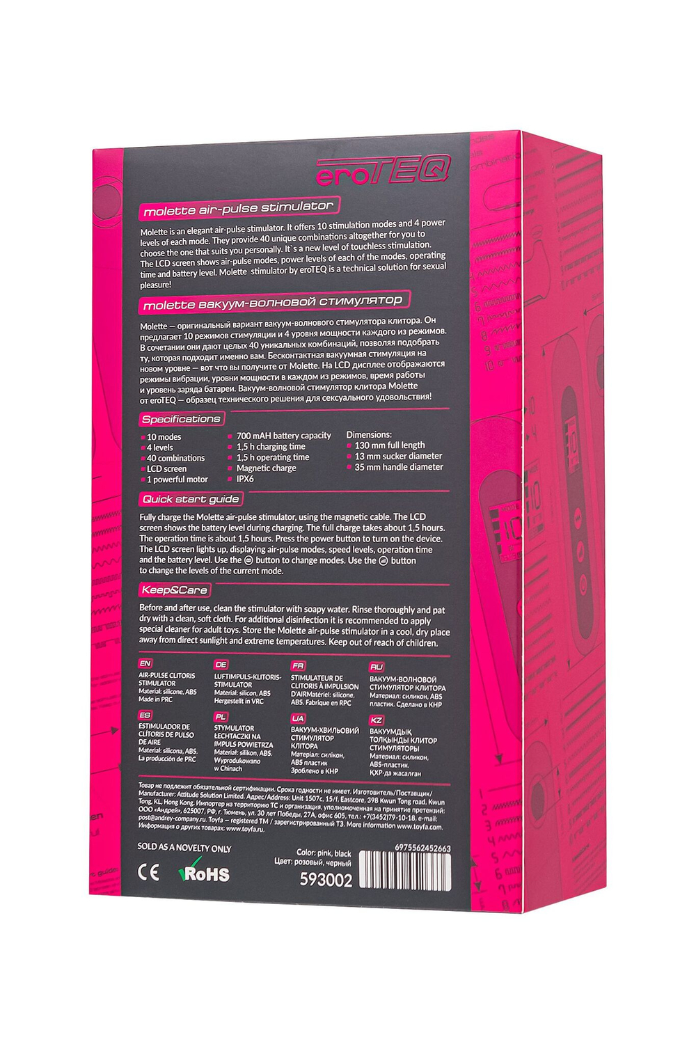 Ярко-розовый вакуум-волновой стимулятор Molette (Цвет: ярко-розовый)