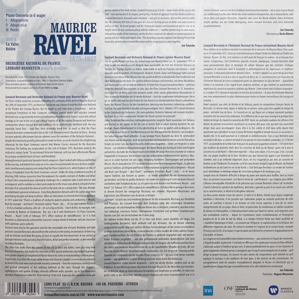 Orchestre National De France, Leonard Bernstein / Ravel: Concerto In G, La Valse, Bolero (LP)