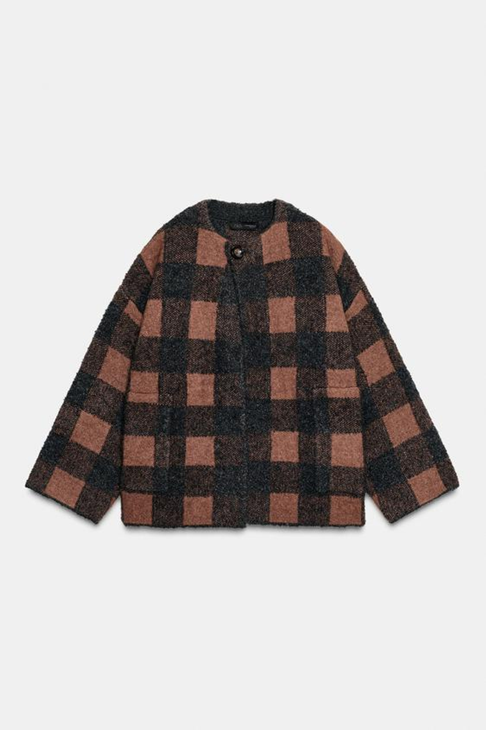 ZARA КАРДИГАН В КЛЕТКУ, СЕРЫЙ / НЕЖНО-КОРИЧНЕВЫЙ