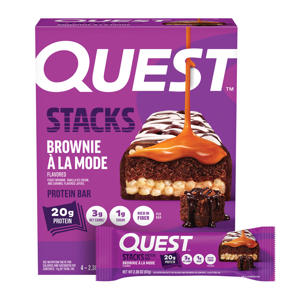 Quest Nutrition, Stacks, протеиновый батончик, брауни A La Mode, 4 батончика по 67 г (2,36 унции)