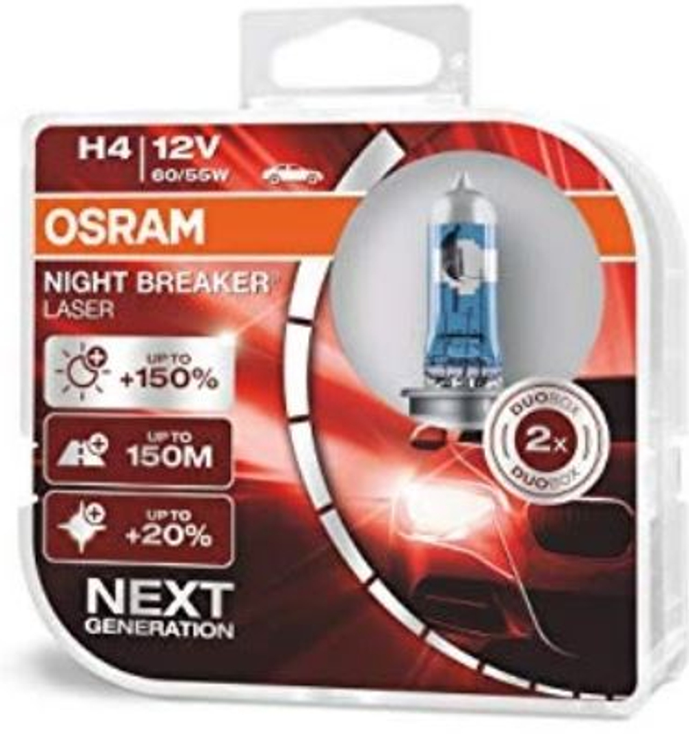 Автолампа H4 12V 60/55W P43t Osram  +150% NIGHT BREAKER LASER (64193NL-HCB_ DuoBox) к-т