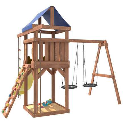 Детская площадка неокрашенная Fun Land с сеткой, рукоходом и качелями лодочка